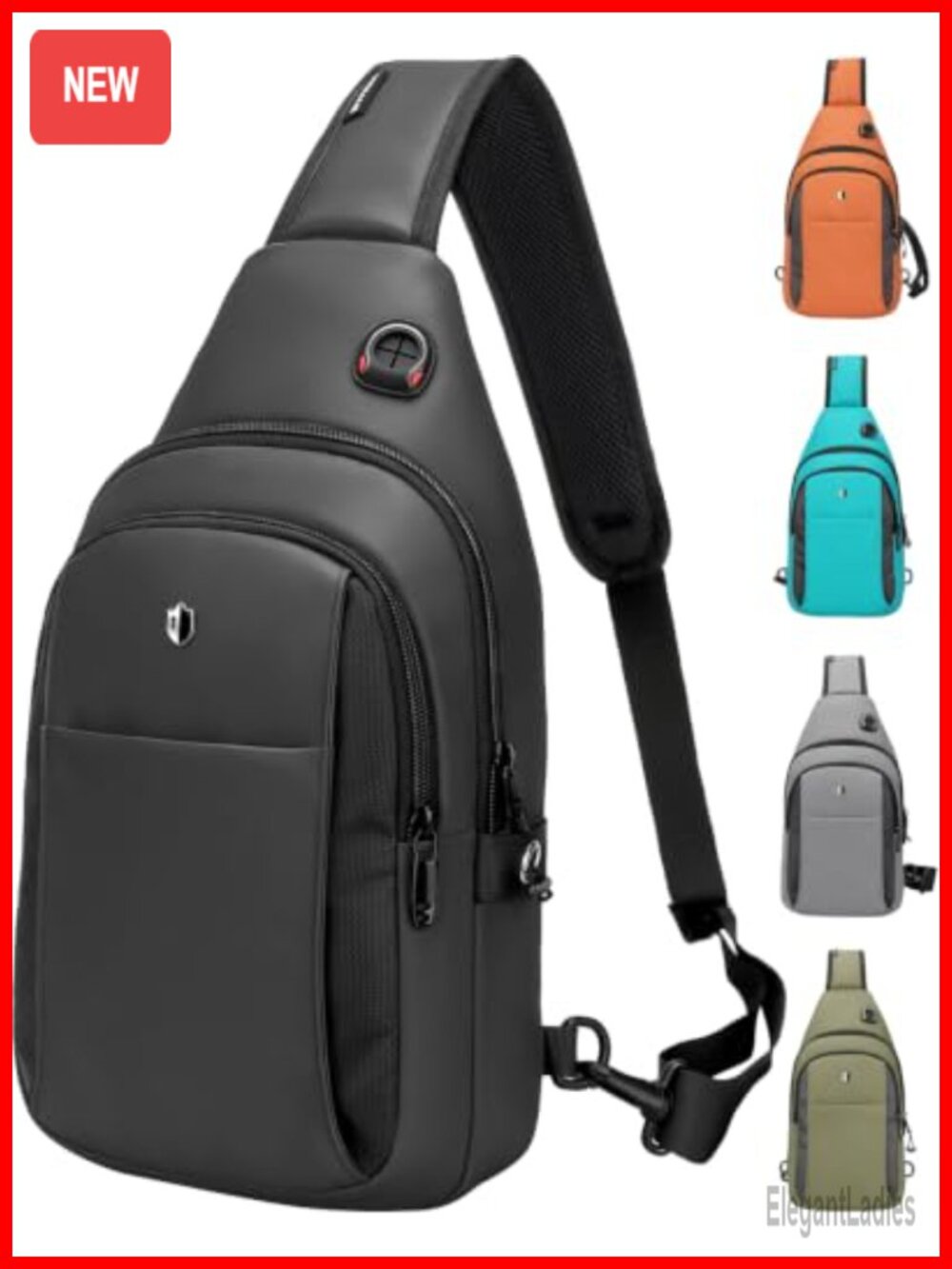 Men's Anti Theft Sling Bag Lockable Zipper Water Resistant
